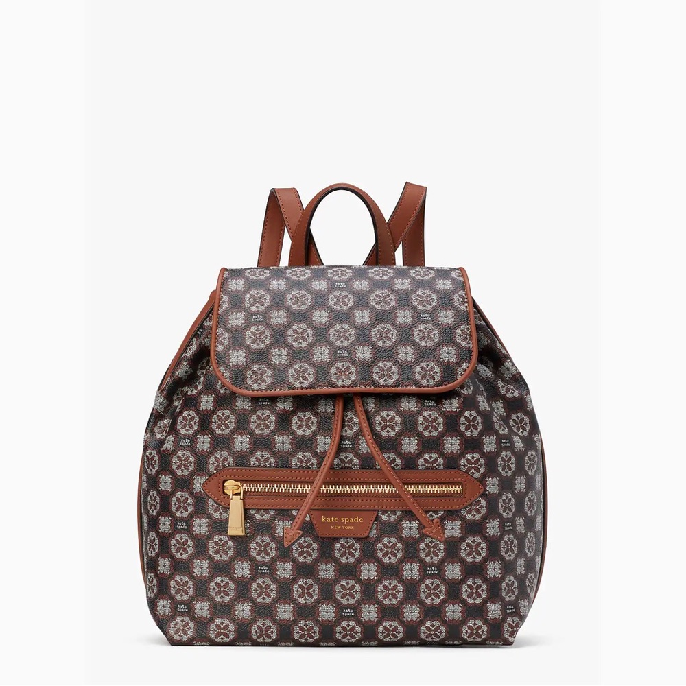 NWT Kate Spade Spade Flower Monogram Mia Flap Backpack Black Multi K9028